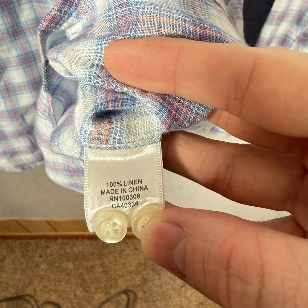 Peter Millar Linen Button Down Mens Large Blue Shirt